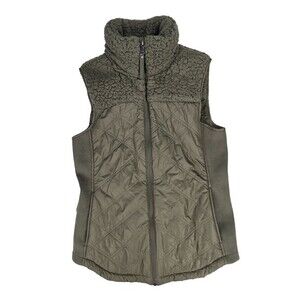 Prana Full Zip Vest Womens S M L  Fleece Quilted Olive Green Small, Medium Large